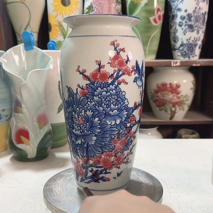 陶高32青花红牡丹陶瓷