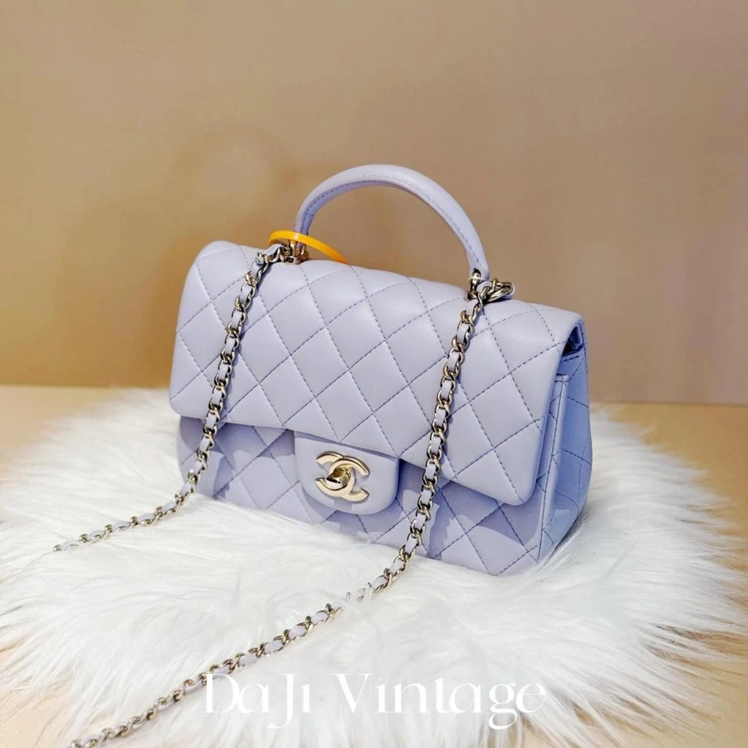 99新 Chanel/香奈儿 大吉中古/淡紫色手柄cf大mini斜挎