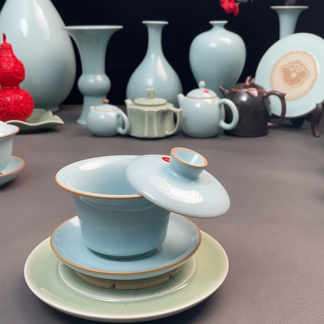 瓷片全手工支钉烧盖碗微微瑕简包装