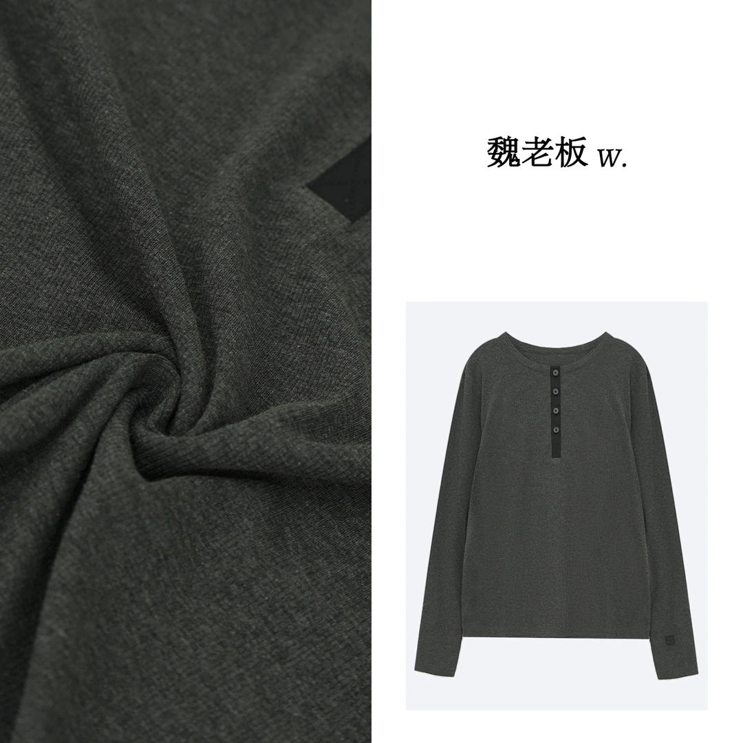 W.Diva【从简】春季纯色时尚休闲洋气复古百搭半开领T恤3T18XC053