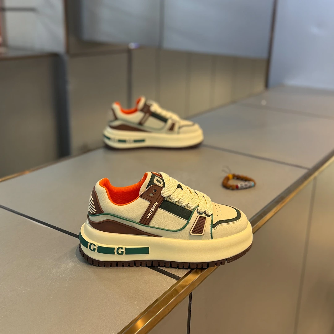 秋季新款拼色时尚休闲风轻奢百搭系带拼色男士鞋男鞋ins百搭小众