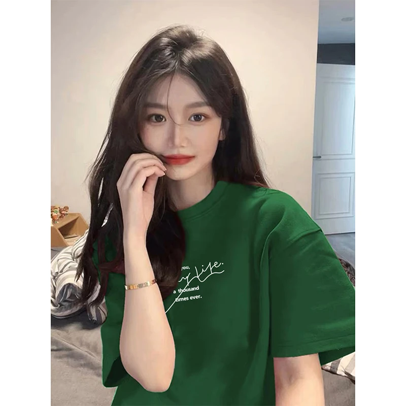 复古显白森林绿！重磅磨毛打底衫商场品质女装精致纯棉时尚短袖T