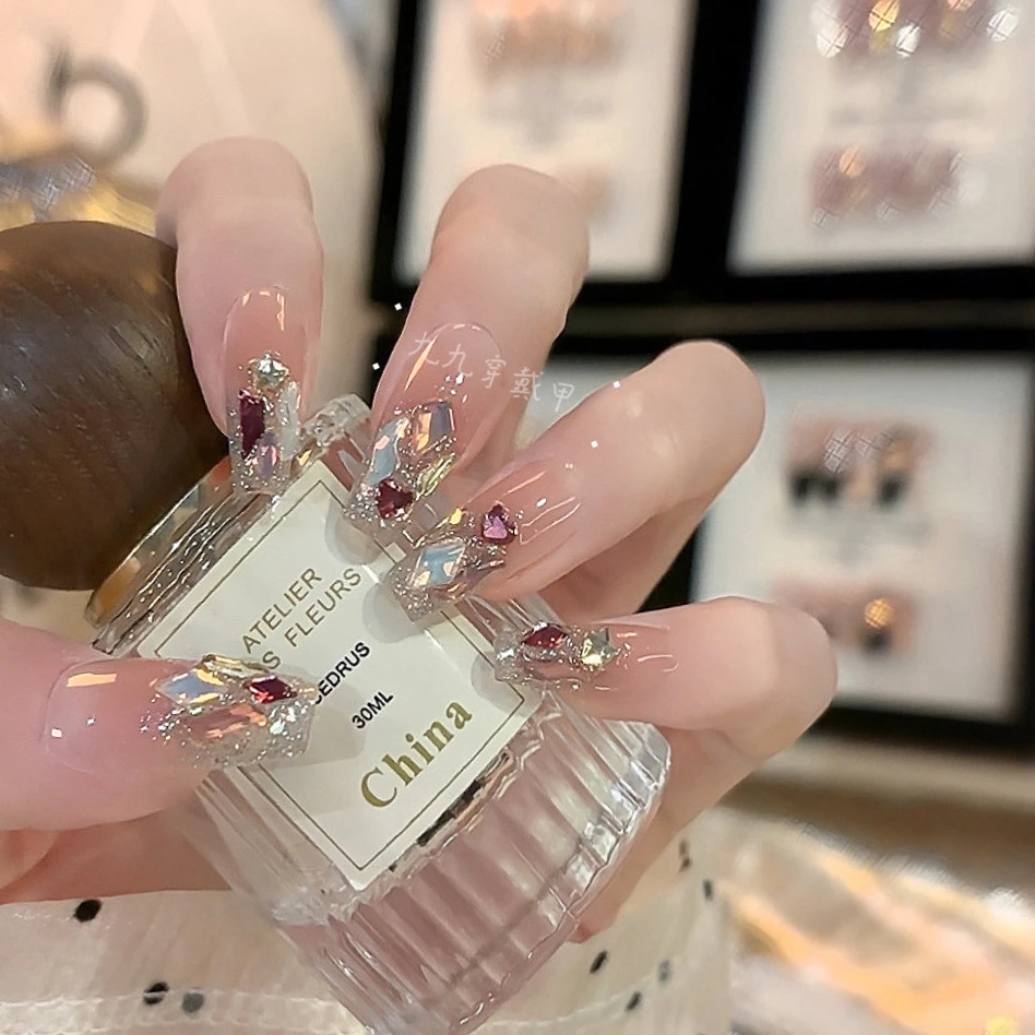 珠光琉璃 手工穿戴甲春季新款美拉德重工镶钻光疗美甲可拆穿戴甲