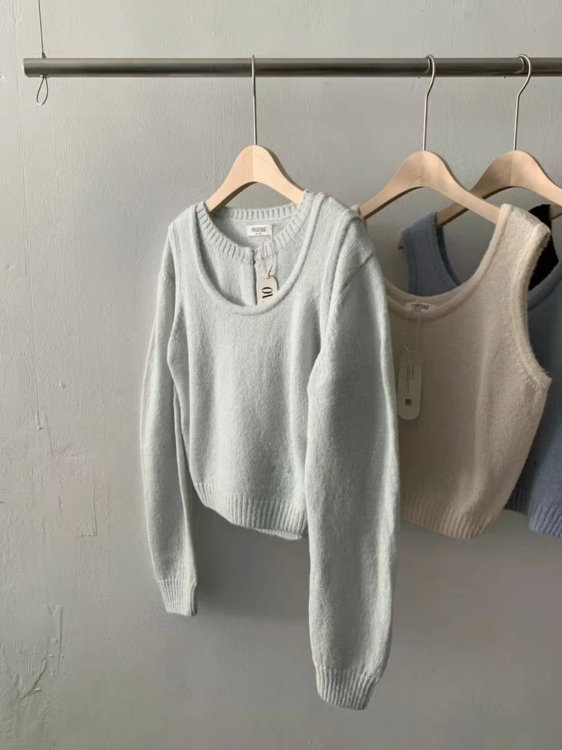 mumu 泡菜正品代购 overtake 开春针织开衫背心套装