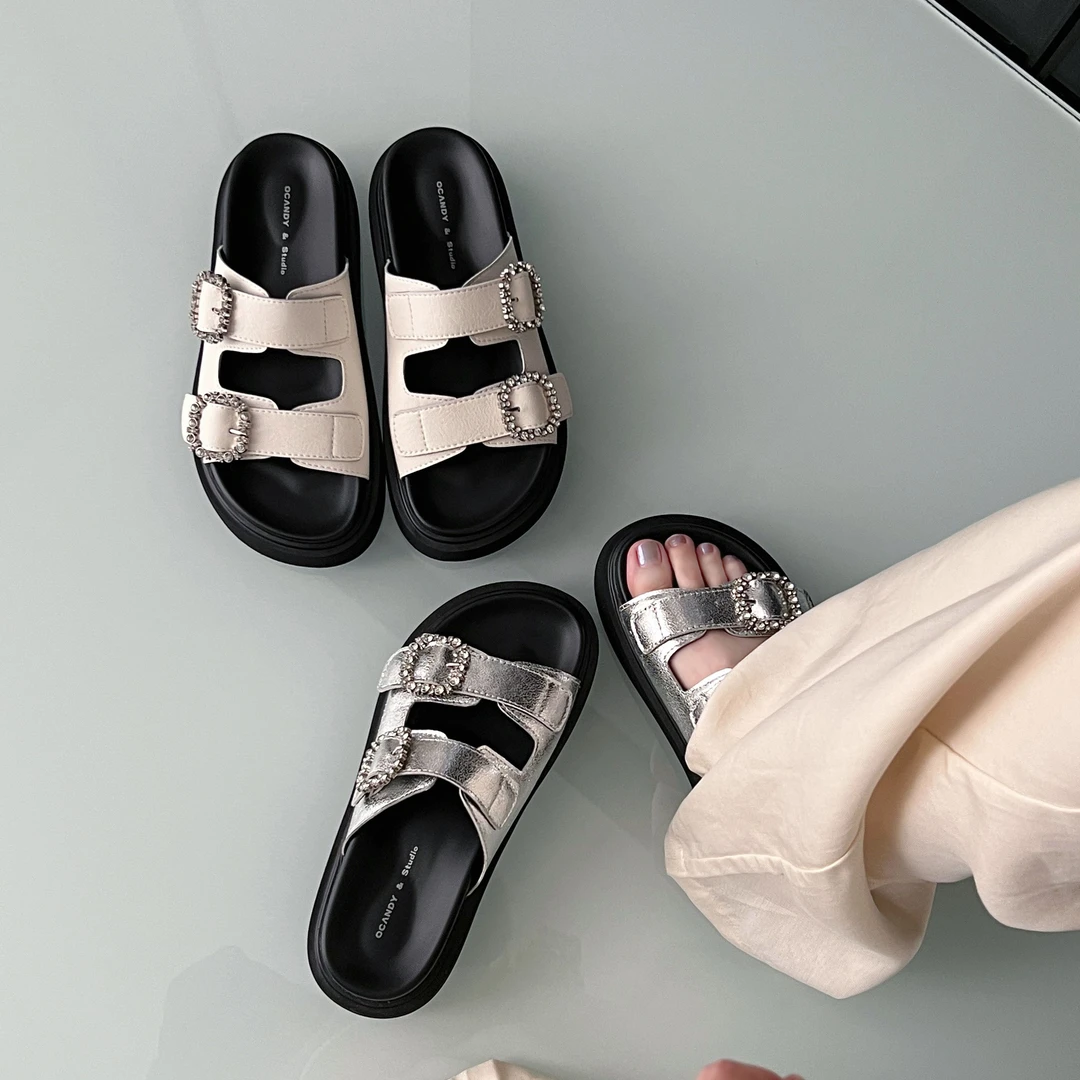 【大叔家】厚底休闲一字拖鞋女2025年秋气质增高软底时尚凉拖鞋8373