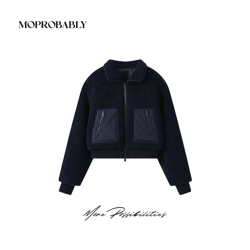 Moprobably李予诺「蓝星球」休闲时尚百搭立领毛毛外套L4457335