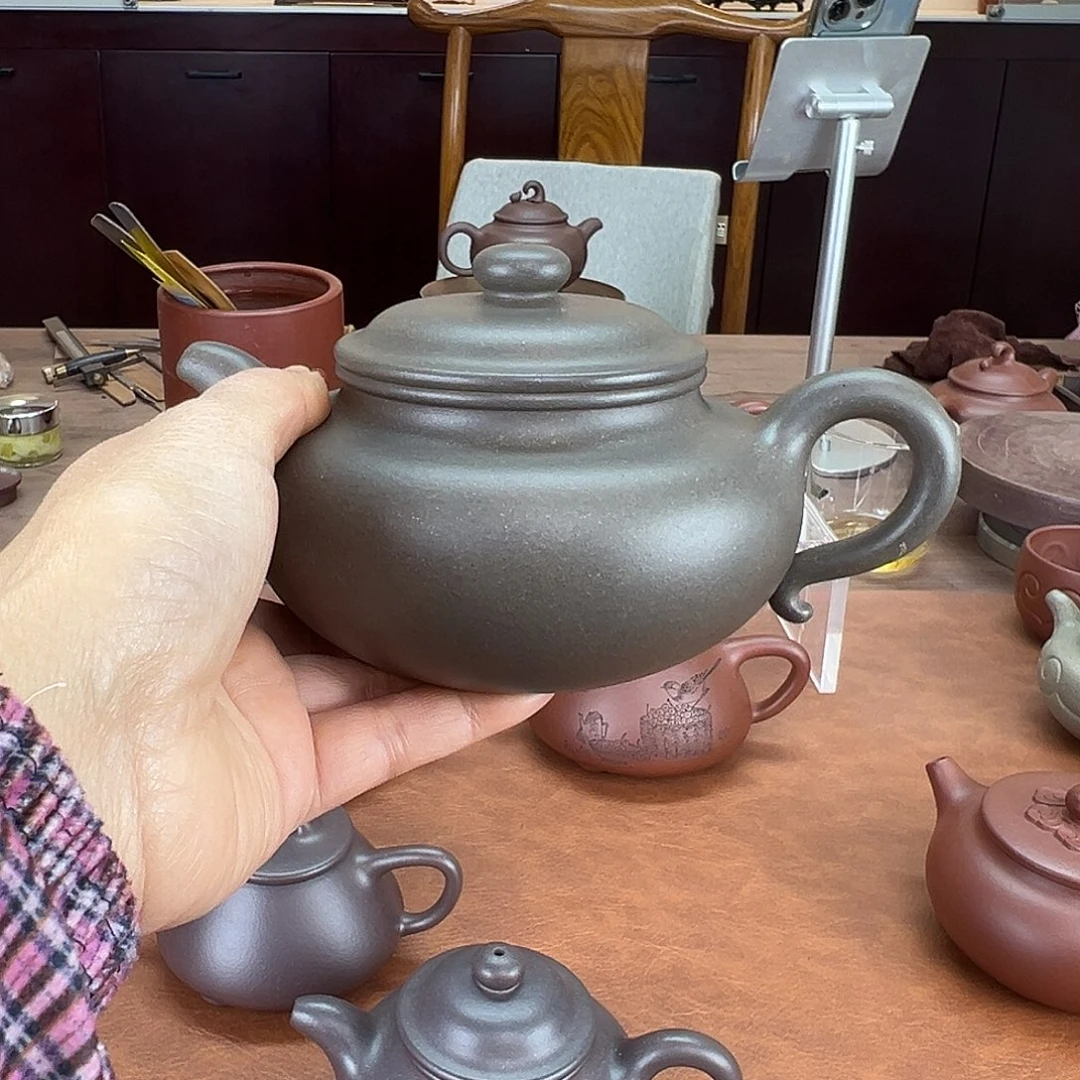 佛***缘紫砂茶壶全手工制作，高温青段