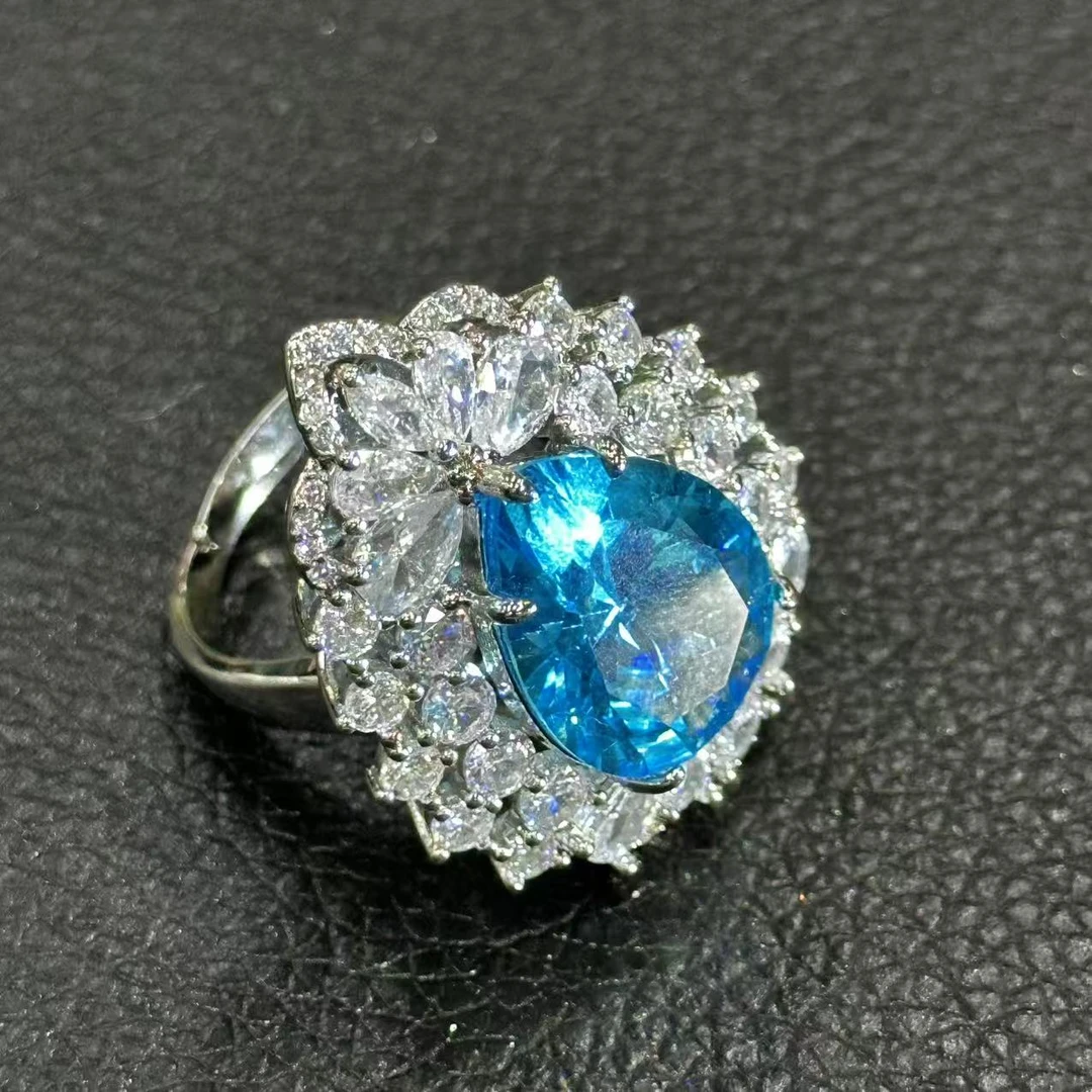 丽哥推荐 天然高级蓝水滴重工托帕戒圈 LG2804