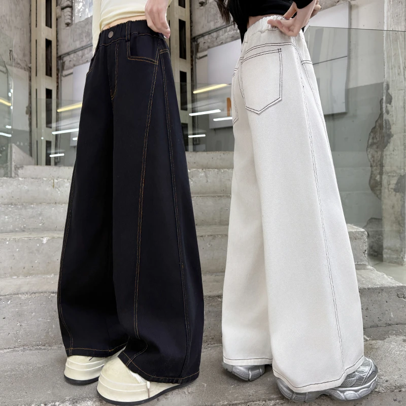 女童裤子2025新款秋装儿童中大童秋季薄款休闲牛仔裤学生阔腿裤潮