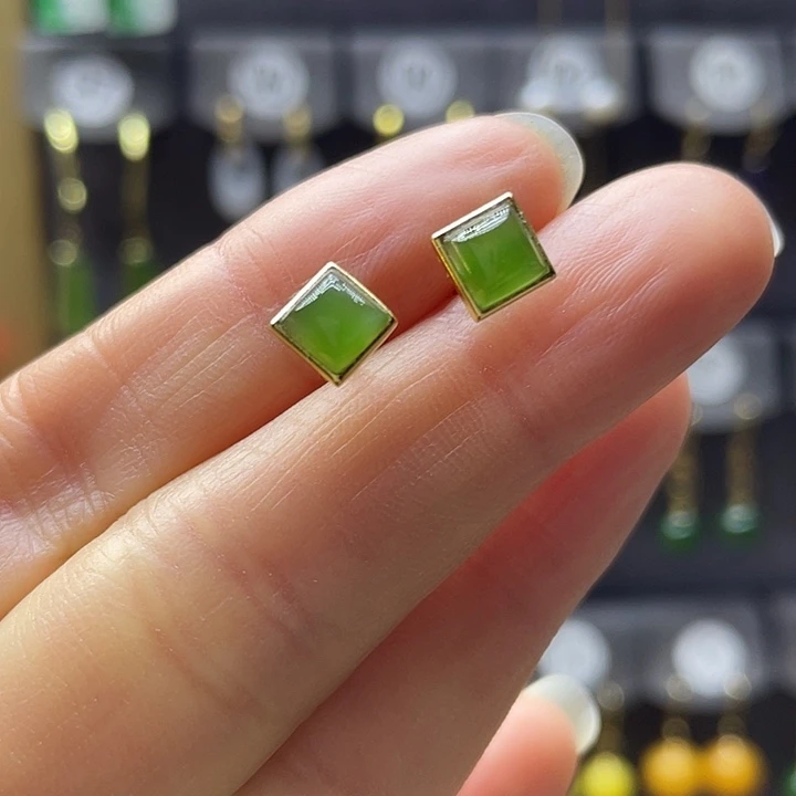 和田玉银S925镶嵌耳饰