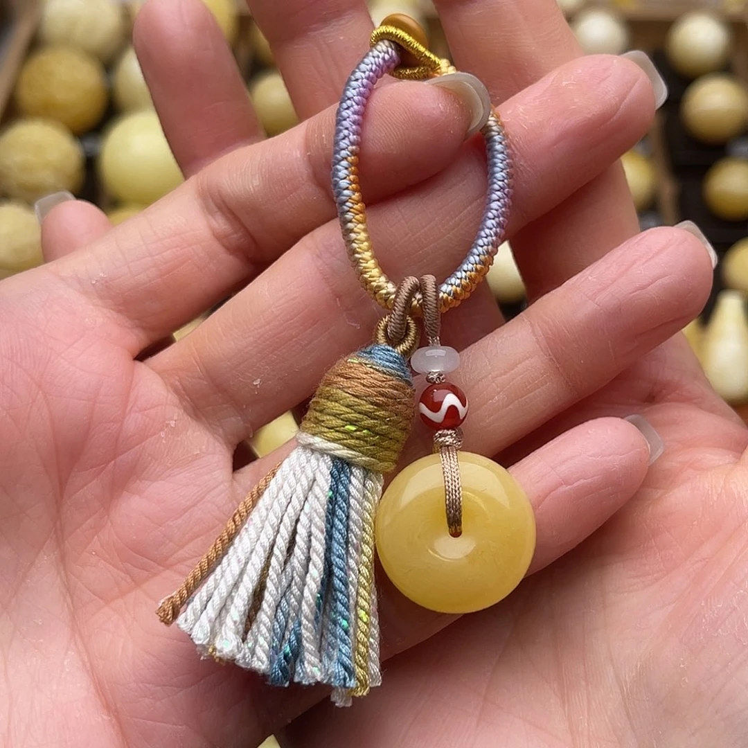 琥珀未镶嵌裸石蜜蜡钥匙扣鸽