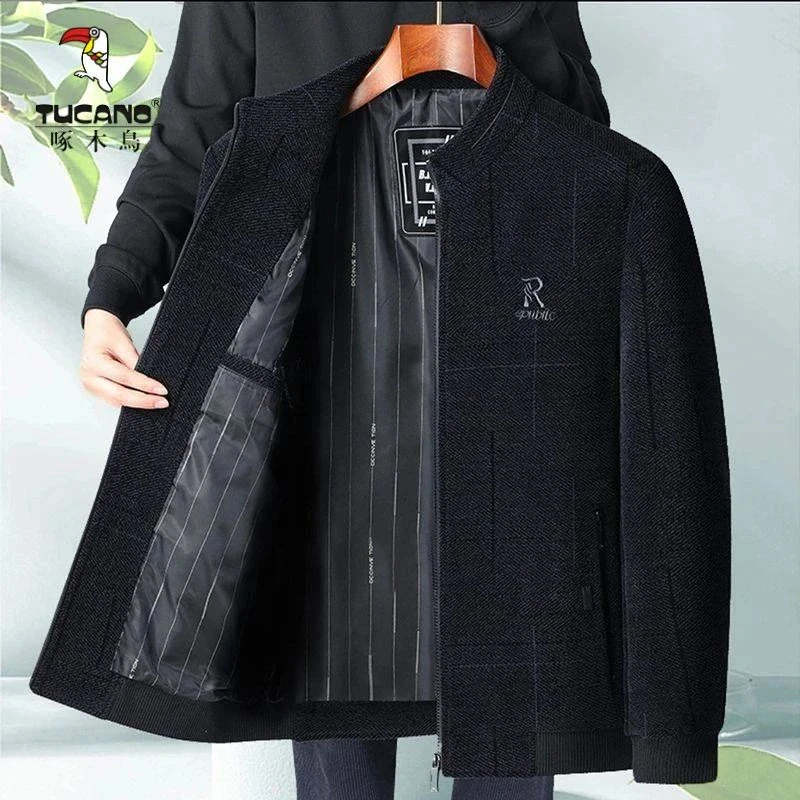 啄木鸟秋冬季爸爸装外套中老年雪尼尔男士加厚休闲夹克老人上衣服