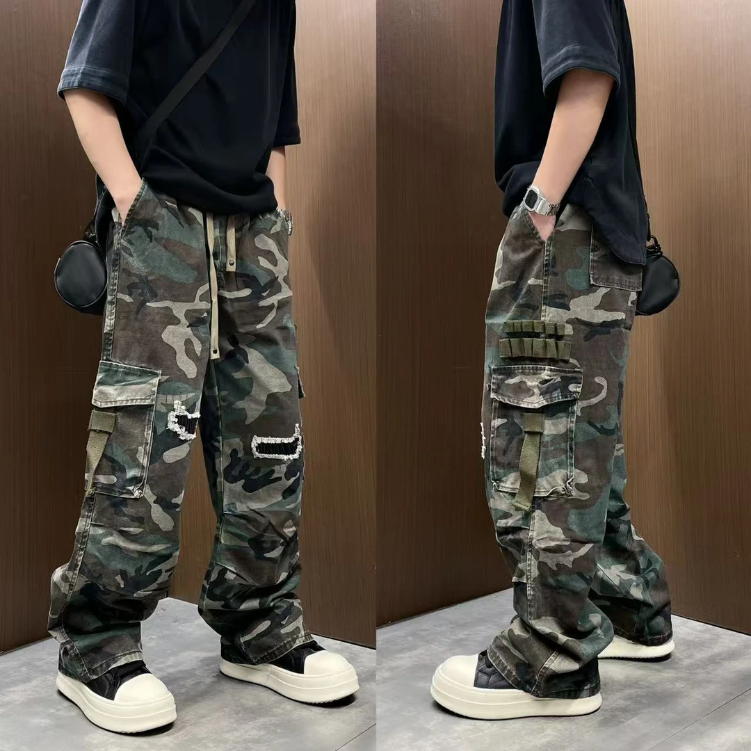 美式高街户外工装多口袋迷彩休闲百搭宽松垂感2025秋季水洗牛仔裤
