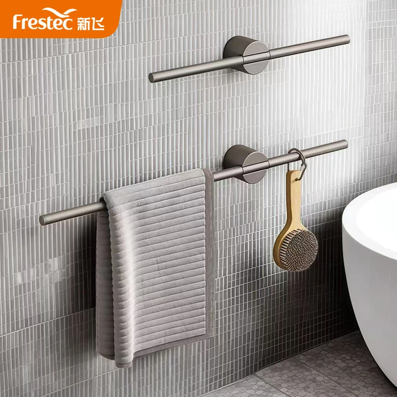 毛巾架卫生间浴室免打孔毛巾杆洗手间厕所挂架极简单杆浴巾平衡杆