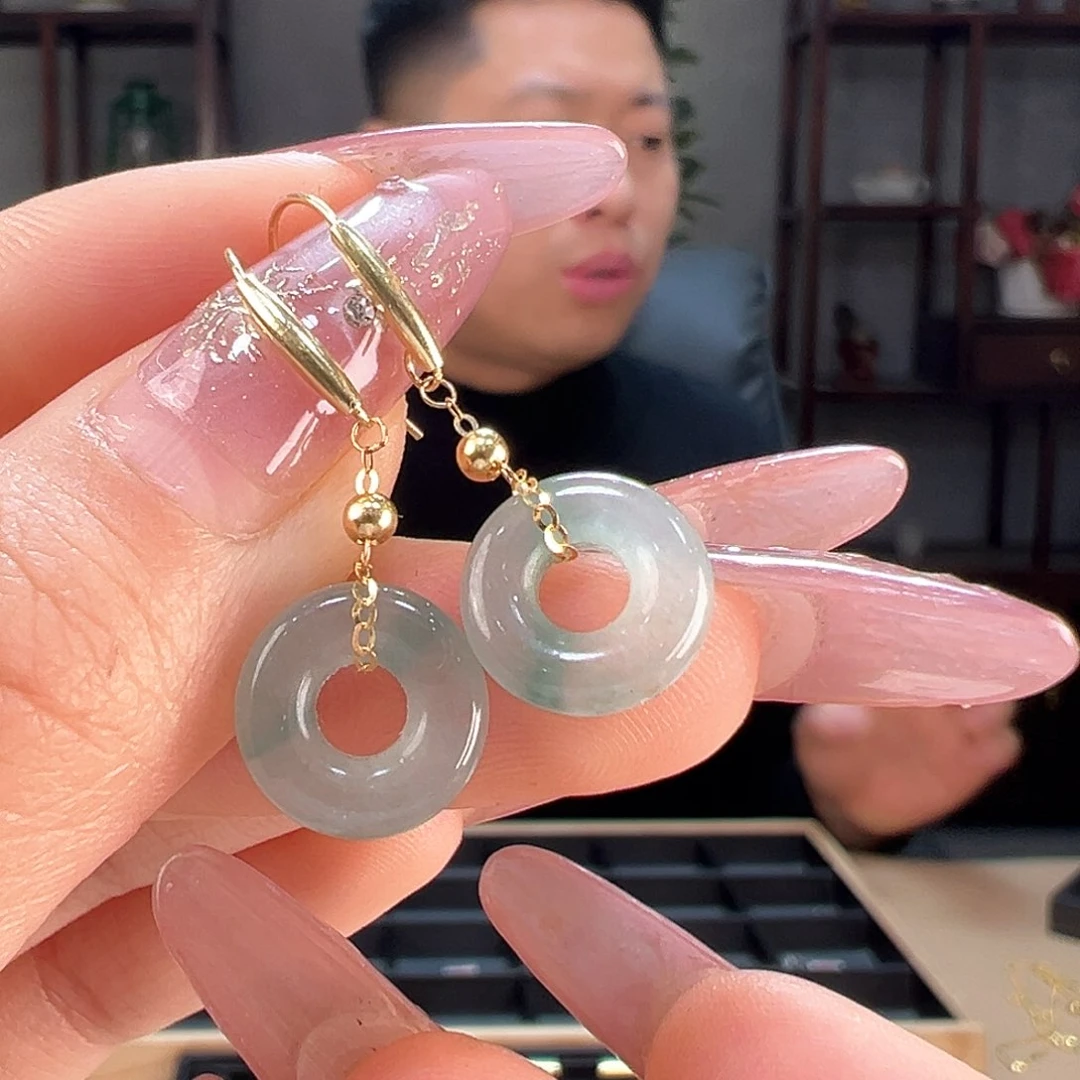 翡翠耳饰18K金镶嵌耳环8