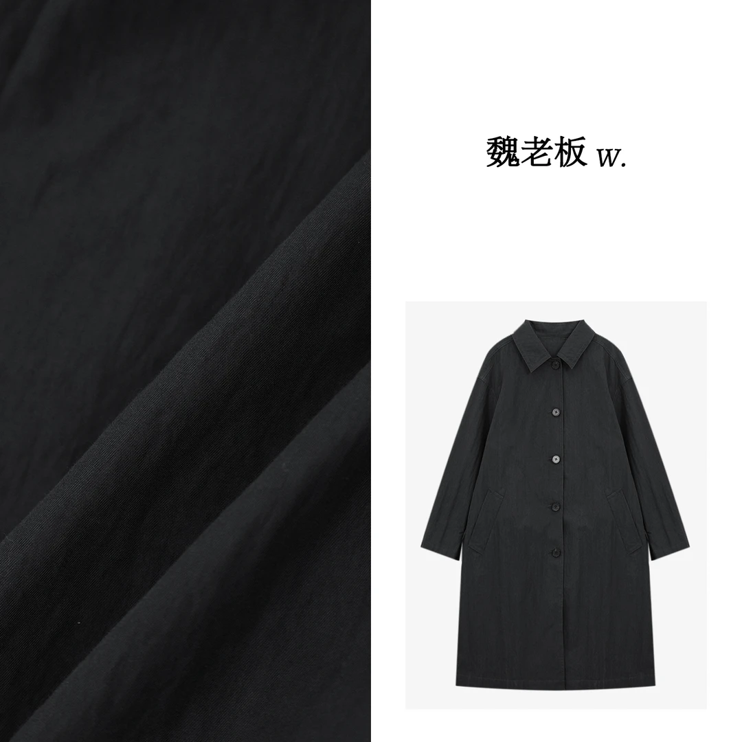 W.Diva【百转千回】时尚洋气翻领单排扣宽松长袖长风衣3C31F0381