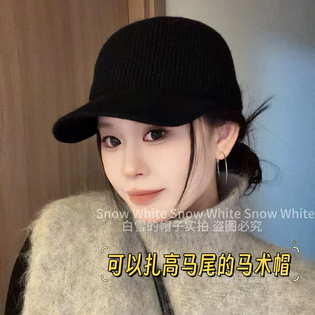 【针织羊毛马术帽】“赵露丝同款”秋冬气质保暖穿搭圆顶鸭舌帽E-16
