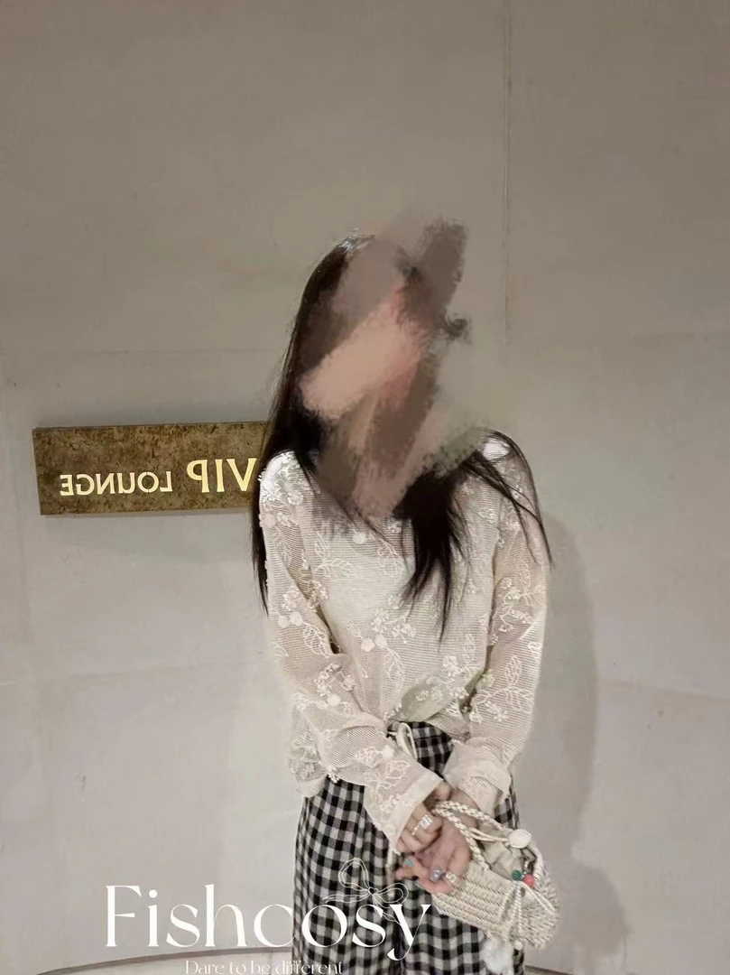 WYK S胸100长72透气薄款圆领勾花毛针织衫外穿显瘦气质上衣 9581