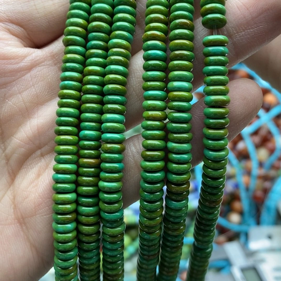 玛瑙/玉髓未镶嵌珠宝半成品一条天然2×6菜籽绿松石隔片C119