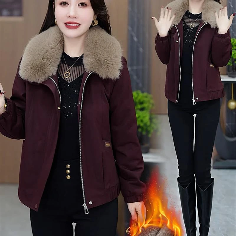 时尚加绒加厚外套女2025冬季新款洋气显瘦保暖大毛领夹克休闲上衣