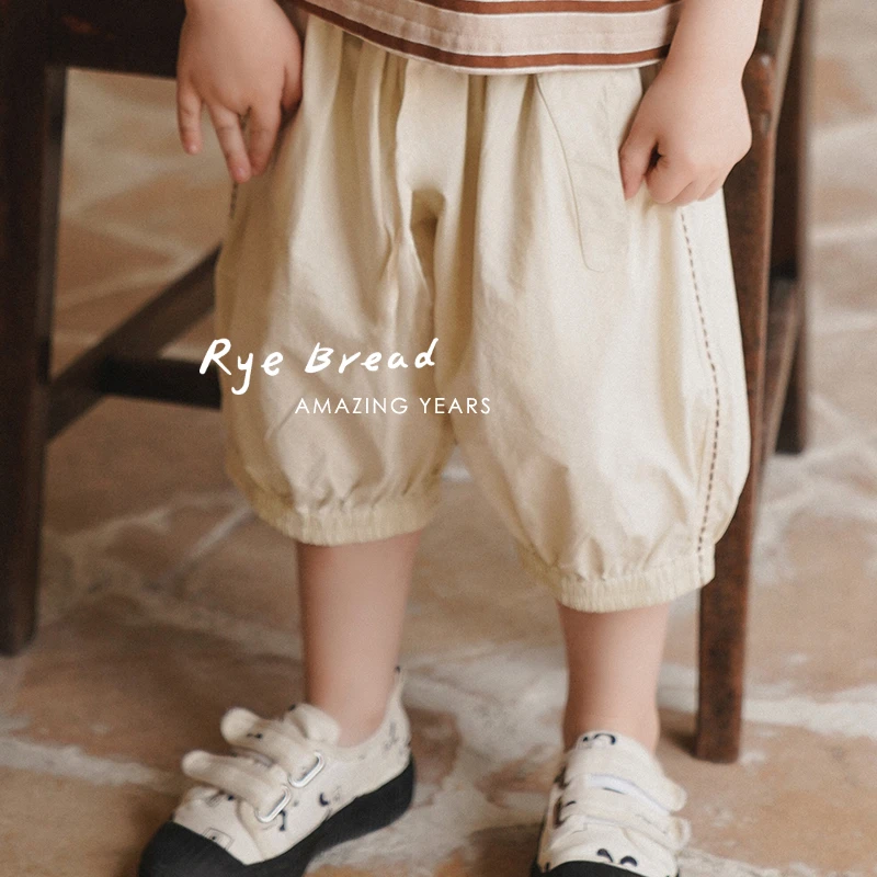 ryebread/黑面包童装 韩系侧边线条男小童七分休闲裤5夏季