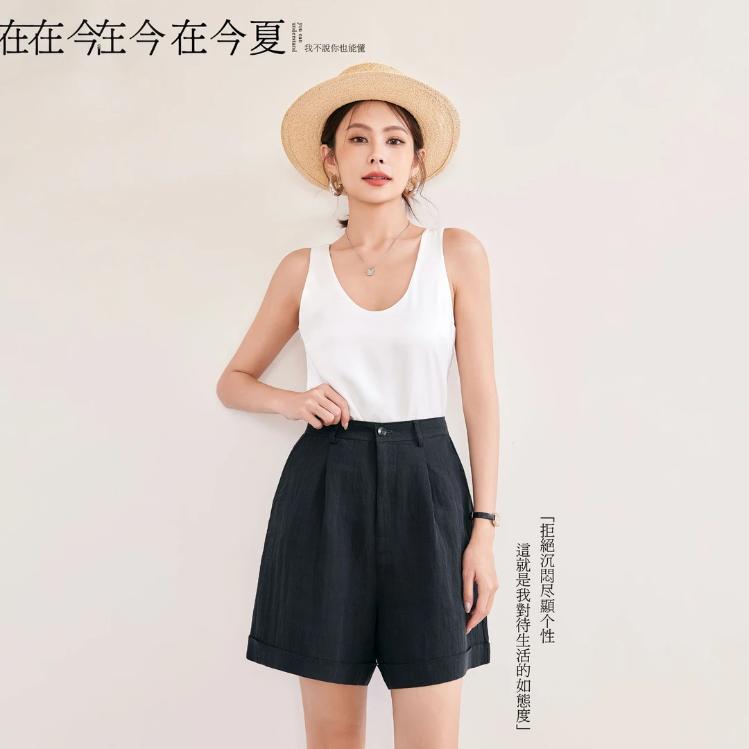 天丝丨棉麻夏季薄款外穿高腰天丝棉麻短裤MY2522