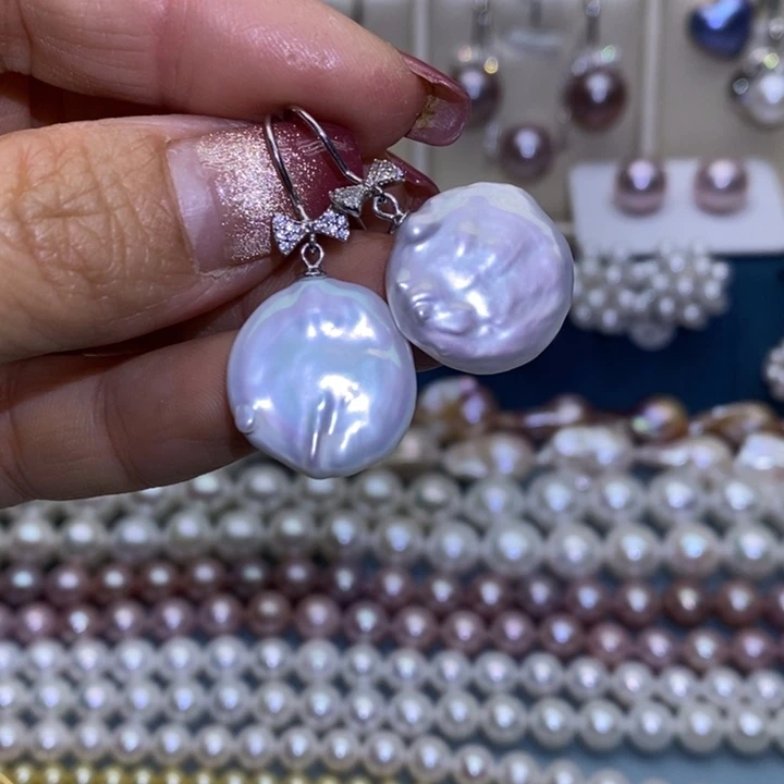 银S925镶嵌淡水珍珠耳饰