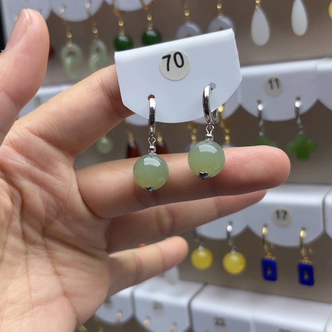 银S925镶嵌和田玉耳饰