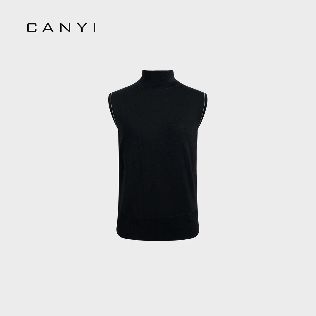 【CY璨衣】100%羊毛文艺风高领无袖针织打底纯羊毛衫CY06-25052801