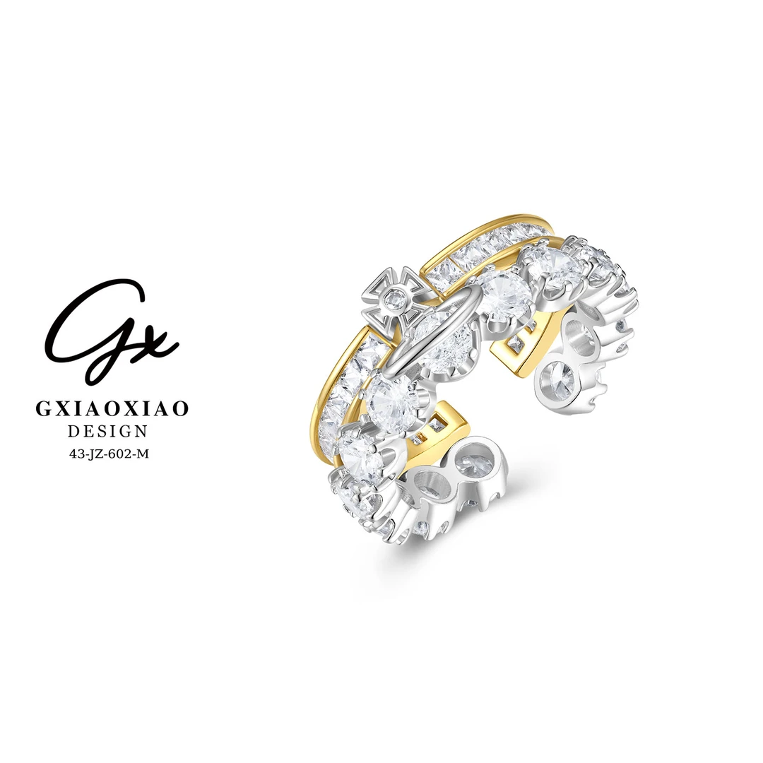 G XIAOXIAO 镀K金 轻奢气质双层叠戴飞船戒指 43-JZ-602-M