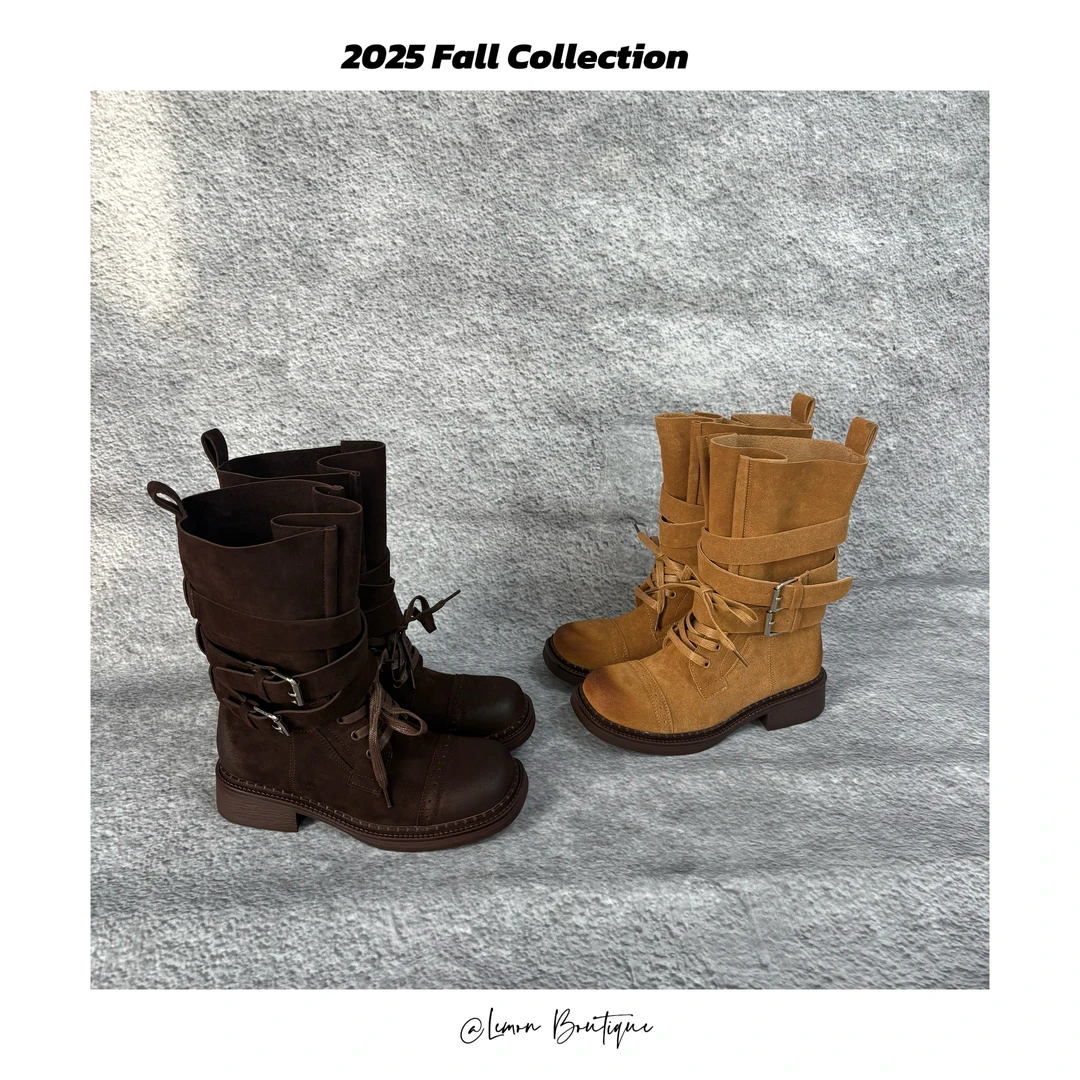 质感miu系｜25新款金属感机车靴交叉设计miu系短靴骑士靴