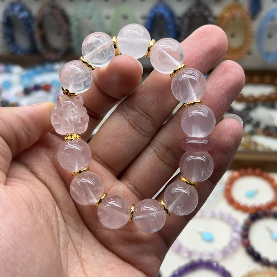 水晶未镶嵌手链14咪粉水晶diy