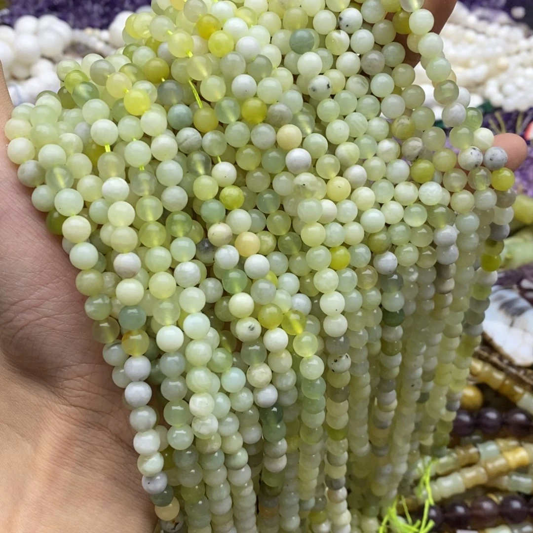 未镶嵌玛瑙/玉髓珠宝半成品一条天然6.4mm岫玉青提奶盖