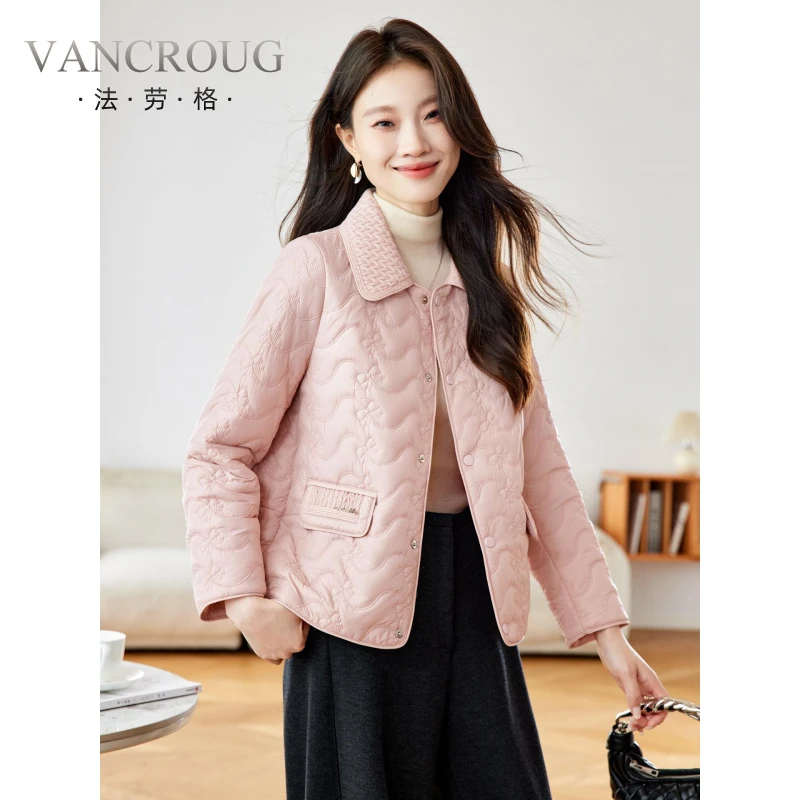 法劳格菱格纹短款棉服女2025秋冬季新款小个子时尚轻薄保暖翻领棉