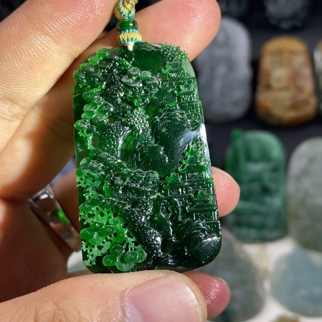 定制翡翠未镶嵌天然翡翠A货山水牌