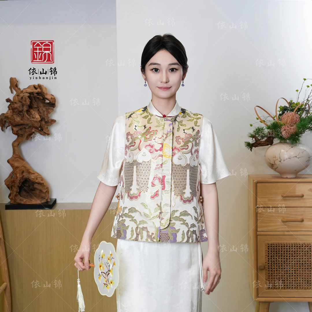 【君尚安】【流光锦色】100桑蚕丝妆花云锦国风重锻百搭马甲 24M0148