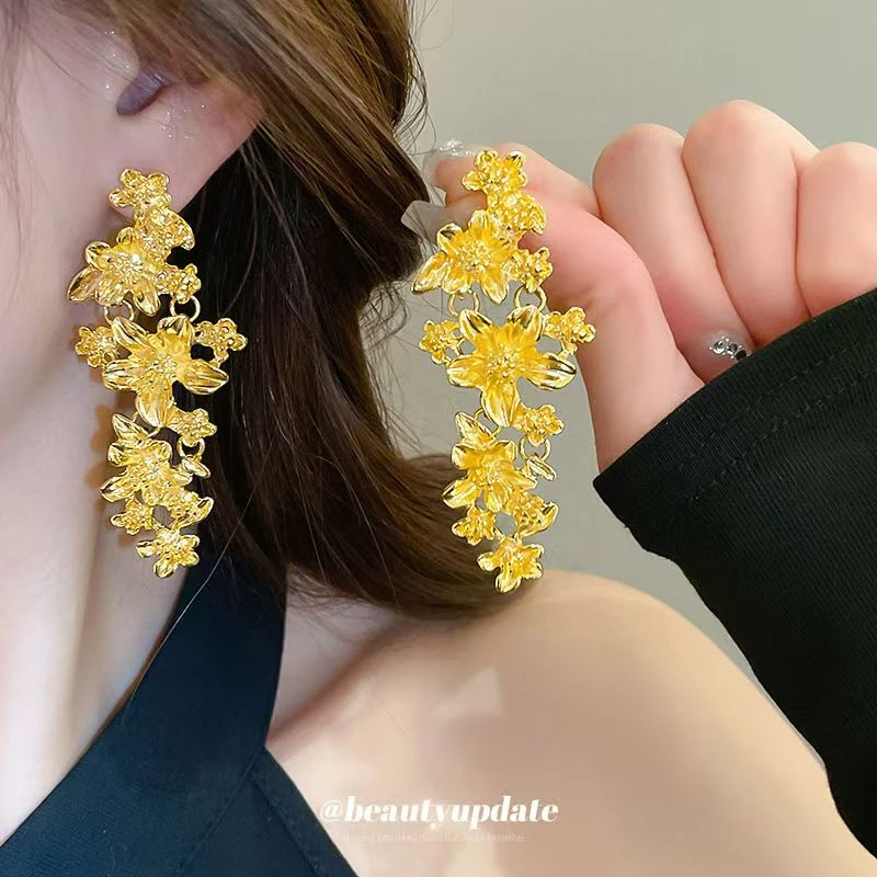 钛钢耳饰 花朵流苏耳环时尚气质耳钉小众设计耳环轻奢高级感S