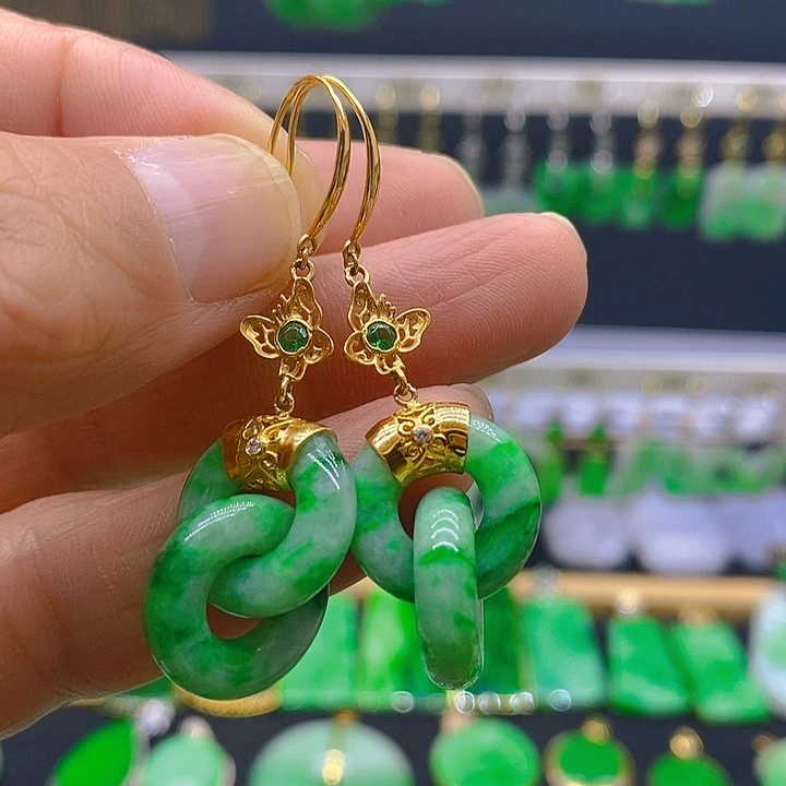 翡翠18K金镶嵌耳饰耳坠