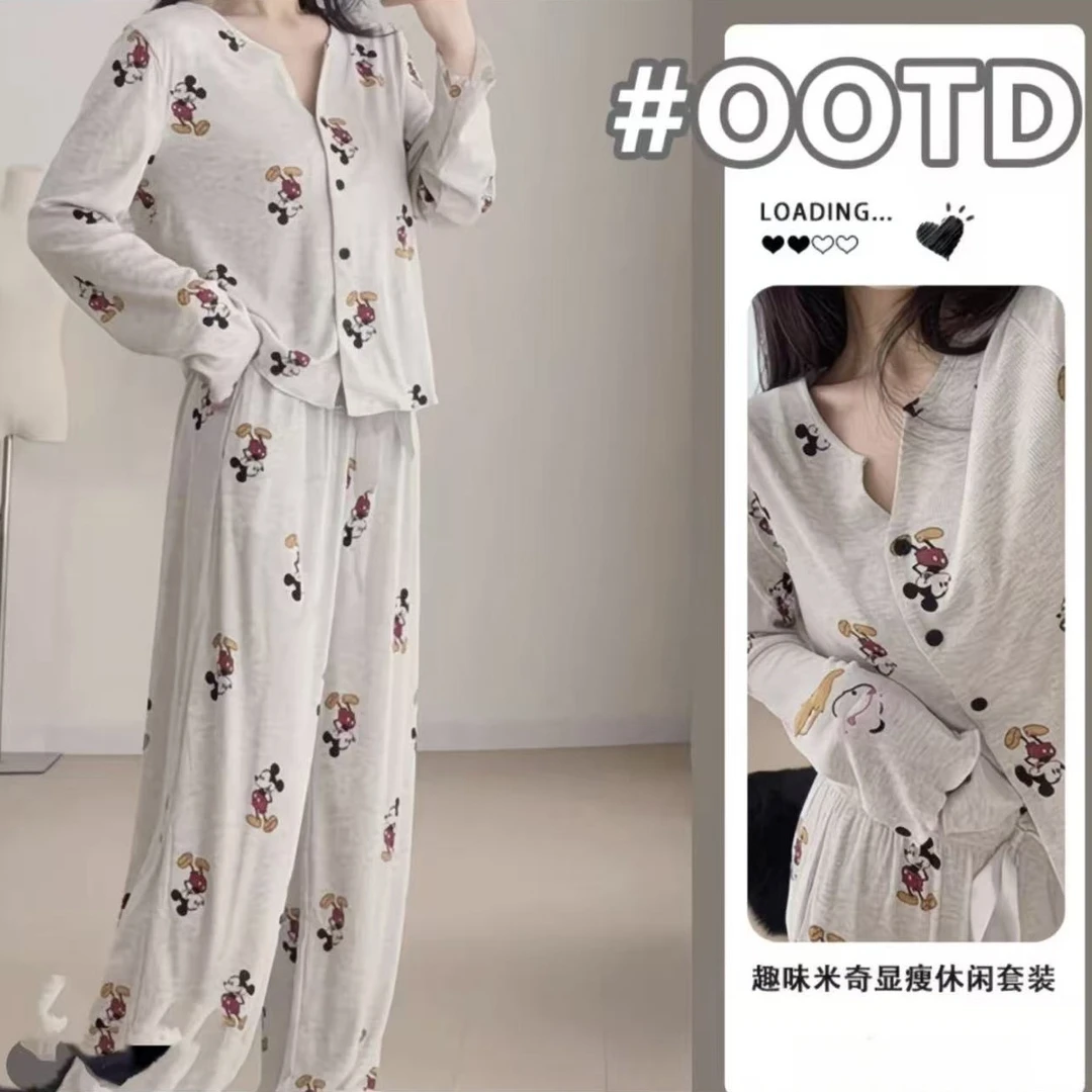 【少女睡衣套装】软糯亲肤卡通米奇睡衣女秋冬长袖长裤家居服套装E