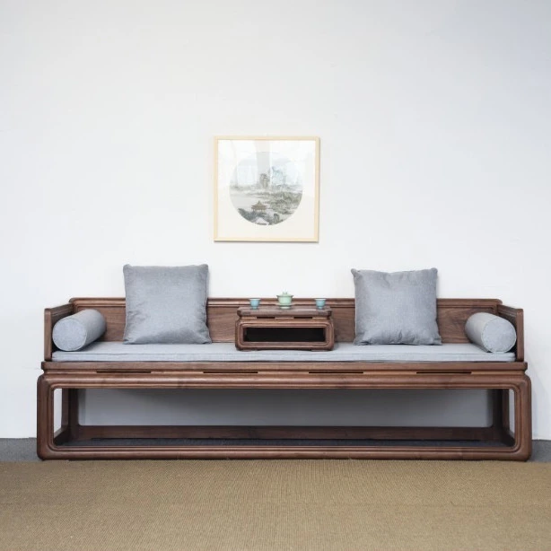 栖木工坊起线罗汉床新中式老榆木黑胡桃色茶室书房客厅禅椅休闲