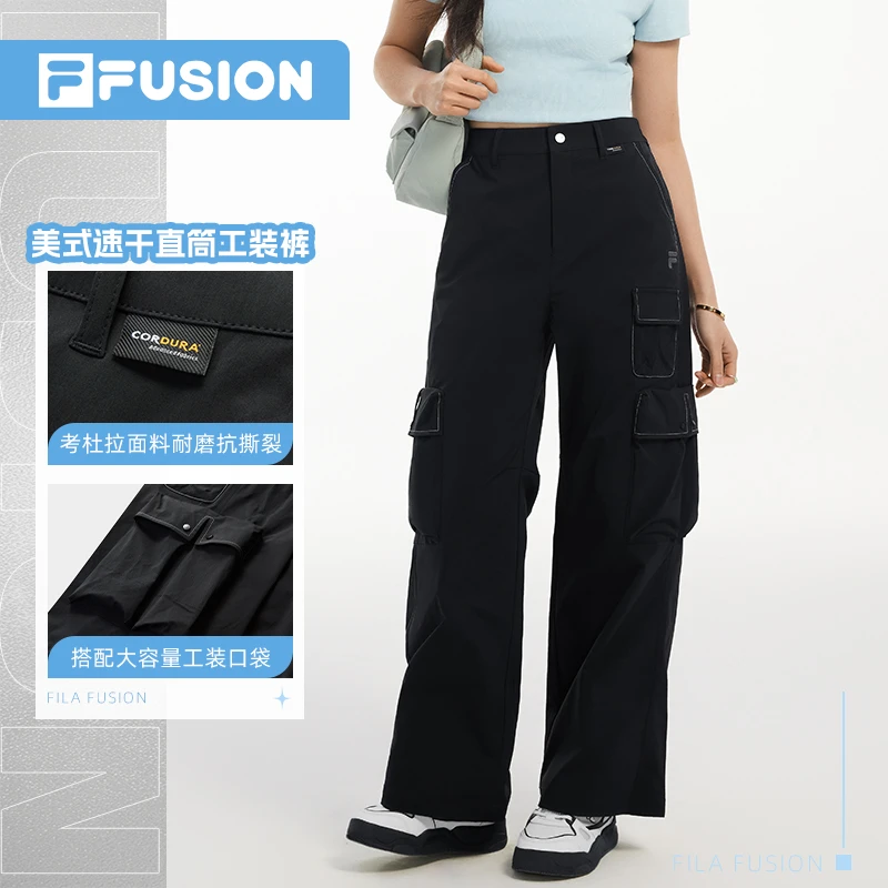 Fila/斐乐潮牌美式高街速干工装裤女款夏季宽松直筒休闲裤大口袋
