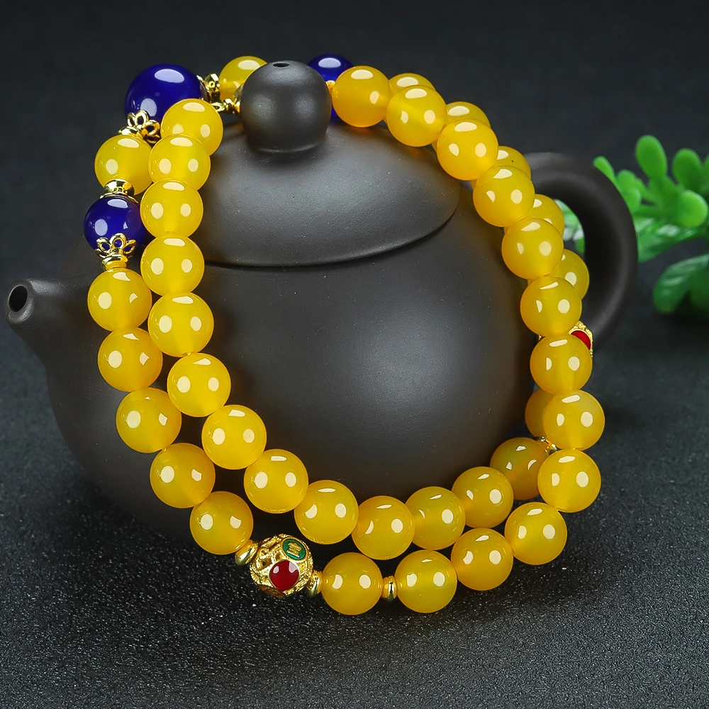 天然玉石 鸡油黄玛瑙项链 妈妈链