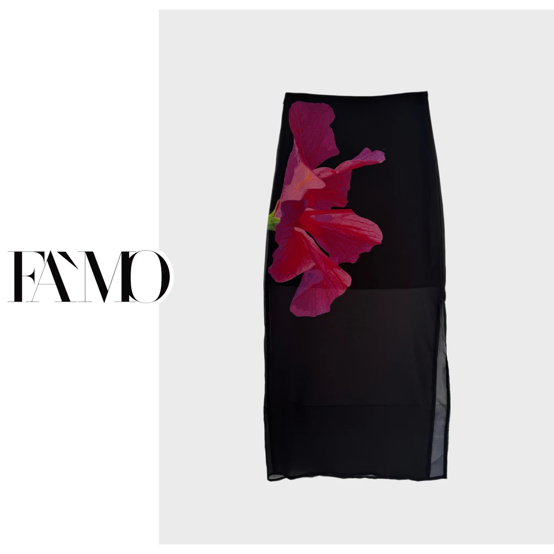 FAMO女装 2025夏装新款时尚透气百搭晕染花朵半身裙女装 90470261