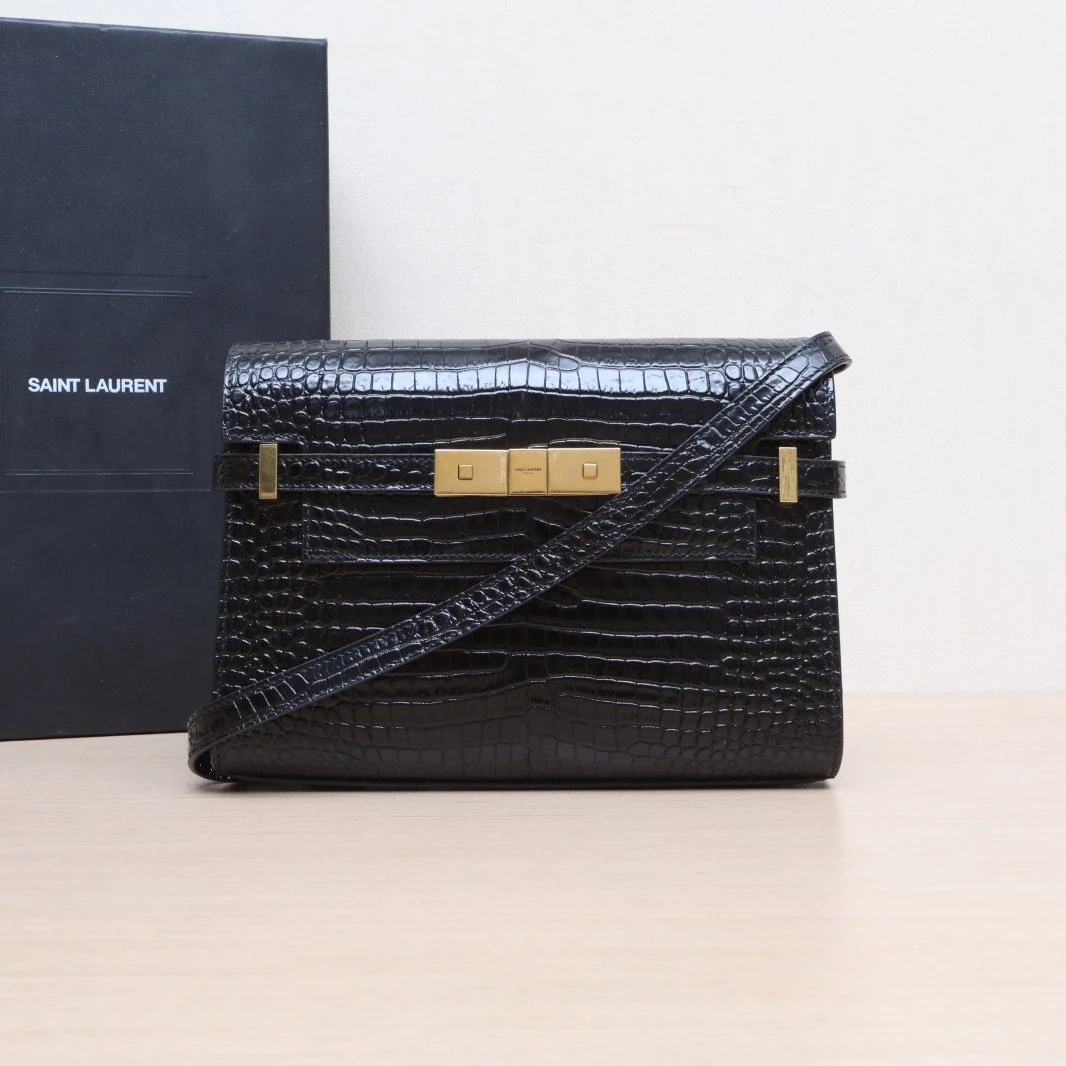 99新 YSL/圣罗兰 小花攀攀曼哈顿 Box 小号 24鳄鱼压纹