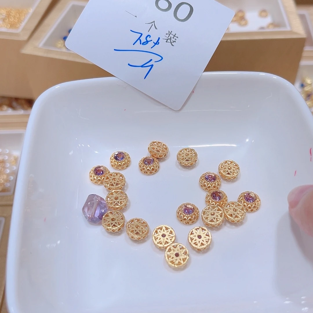 水晶珠宝半成品银S925镀金镶嵌60