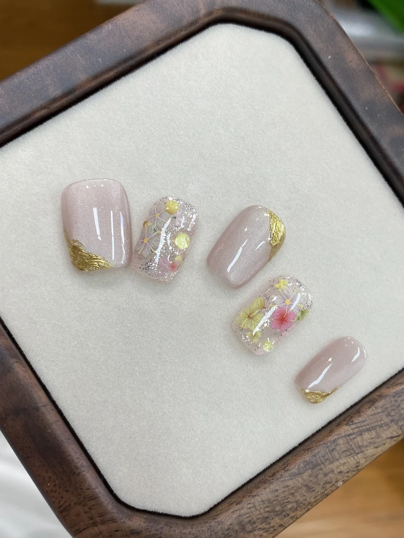 纯手工定制拆卸穿戴甲甲片绿野蝶踪风格美甲贴片款式高级感磨砂