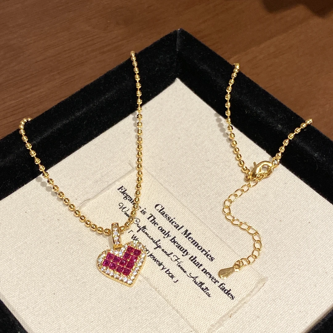 铜合金项链 气质轻奢时尚精致马赛克爱心项链A2552