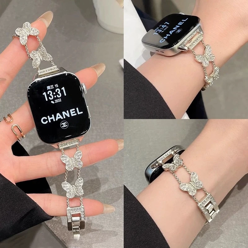 适用小米手环8/9pro金属表带个性红米watch5/4蝴蝶手链腕带高级感