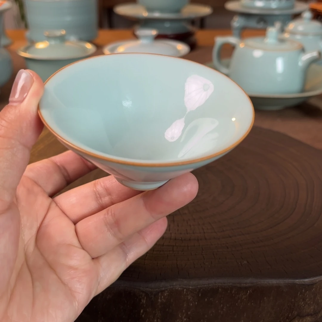 微瑕斗笠杯原矿汝官窑作品