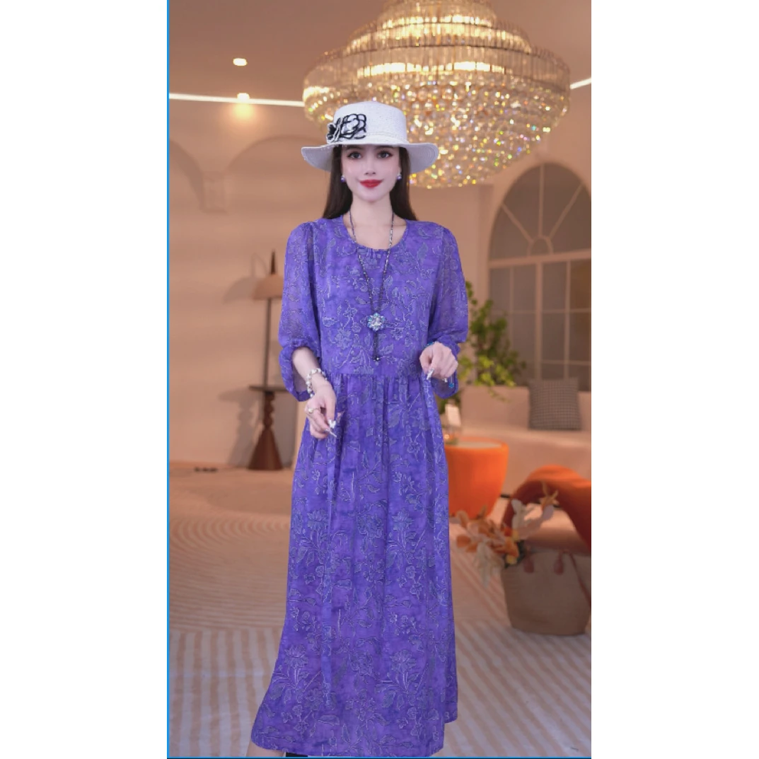 暖长裙夏季宴会树脂固色气质法式优雅长款短袖连衣裙1161